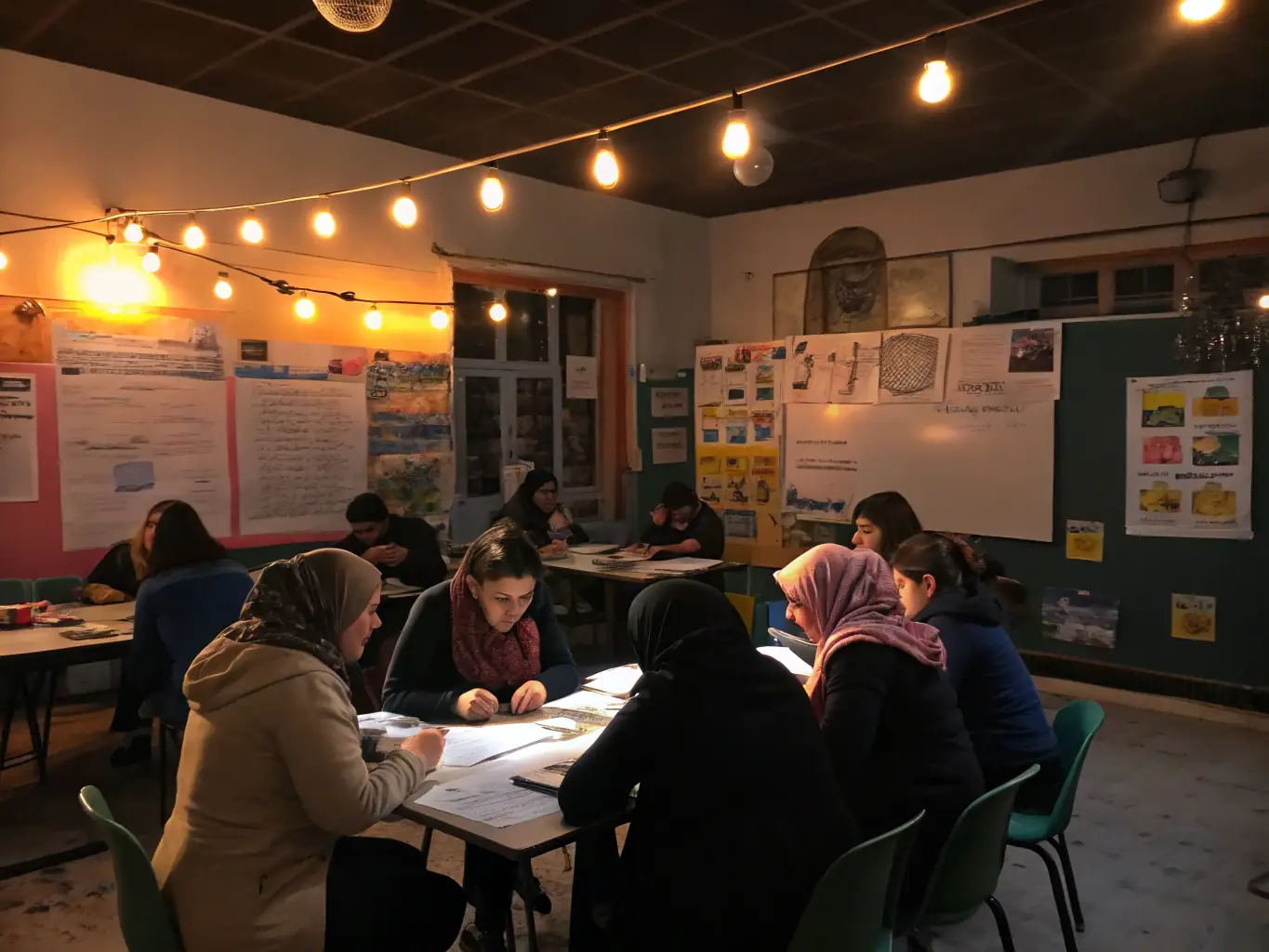 A workshop setting with participants actively engaged in a learning activity, highlighting the organization's commitment to knowledge transmission and skill development.